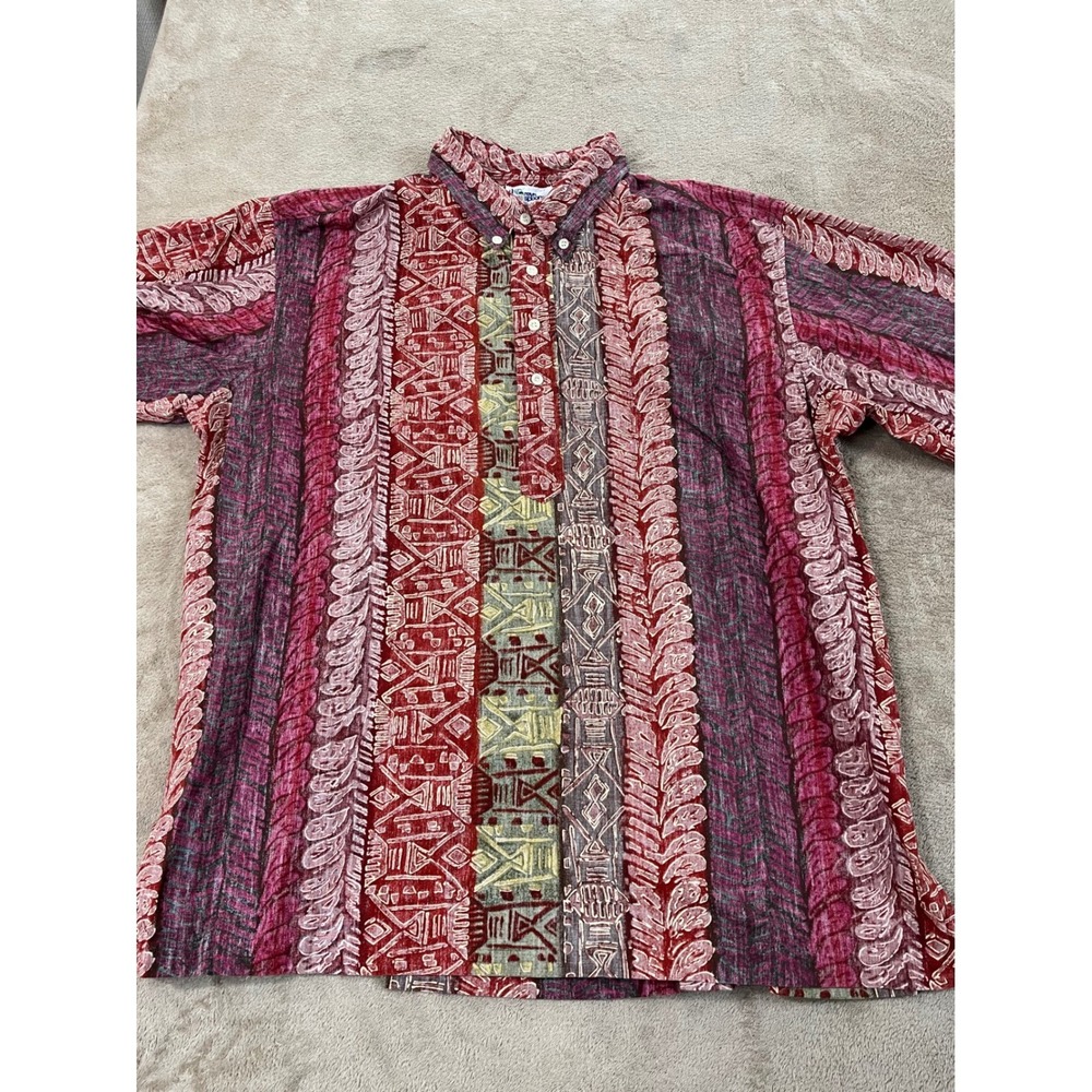 Vintage Reyn Spooner Hawaiian Shirt Men XL Red Reverse Print Vertical Stripe EUC